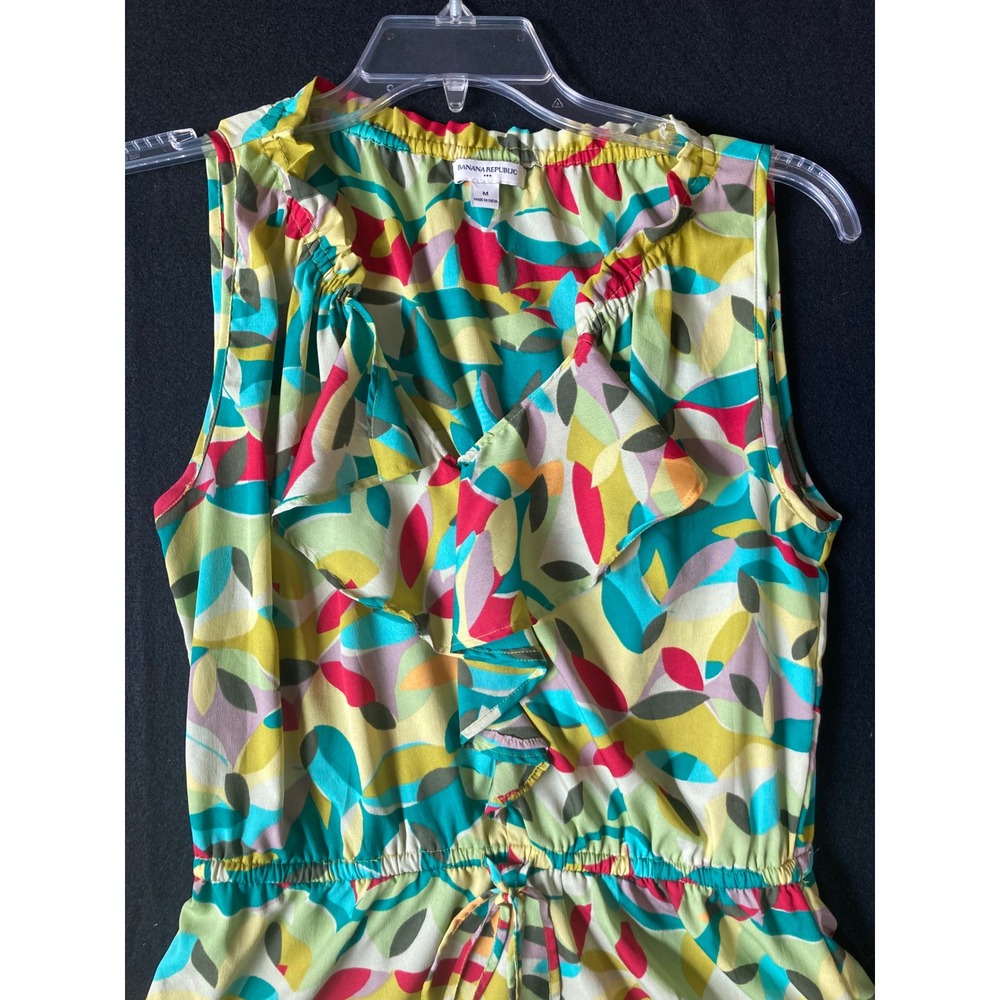 Banana Republic Womens Silk Blend Abstract Leaf Print Ruffle Peplum Blouse M